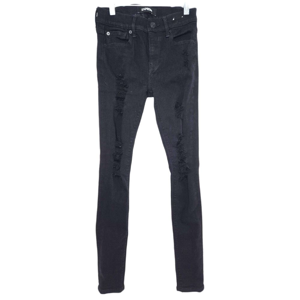 Express Legging Distressed Skinny Jeans | Women's Size 2R | Mid Rise Black Denim